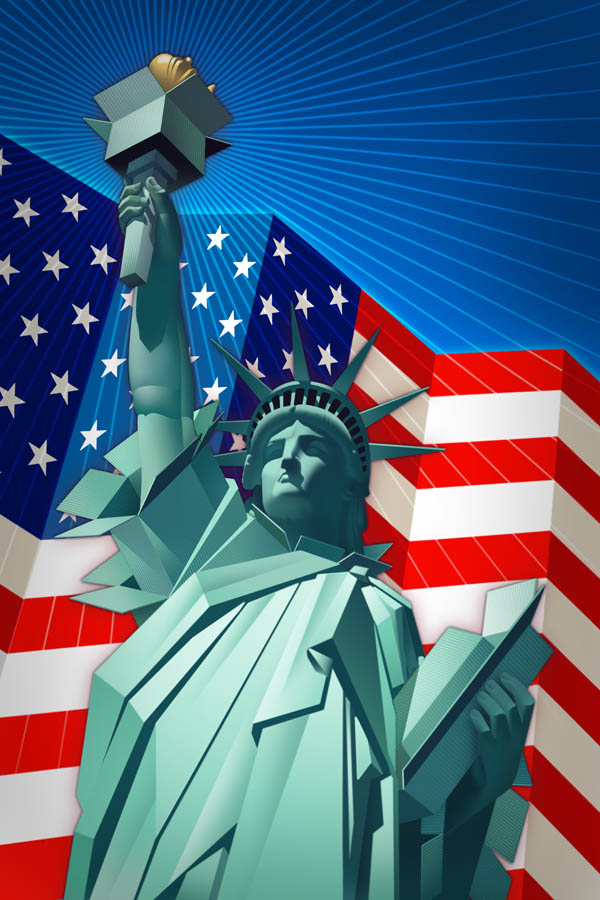 Conceptual-Statue of Liberty Box Illustration